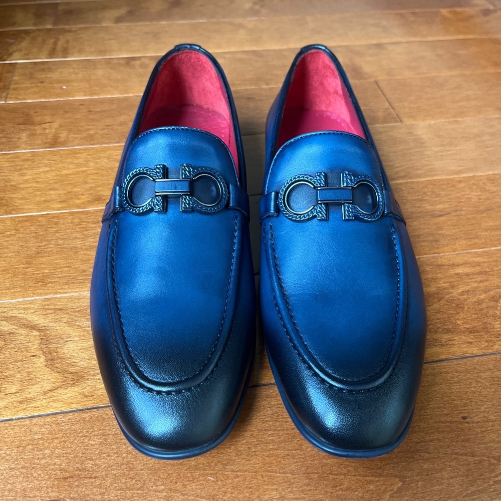NWB Sigotto Uomo Men's Slip On Blue Leather Dress Shoes Style 3723 - Picture 5 of 11